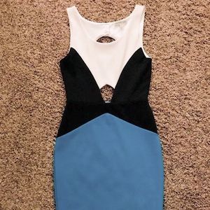 Black, White & Blue Women’s Mini Dress with Cutout size XS